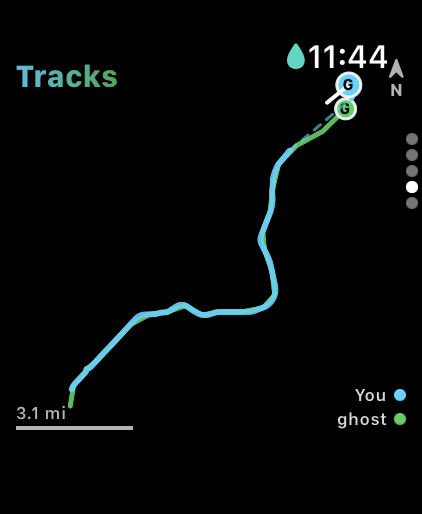 Apple Watch Tracks face showing your route and crew positions